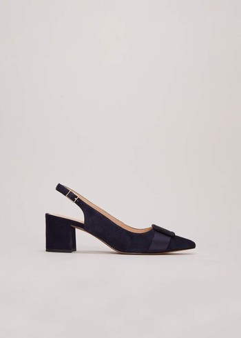 Phase Eight Blue Suede Slingback Heels Navy Australia | VP2417356